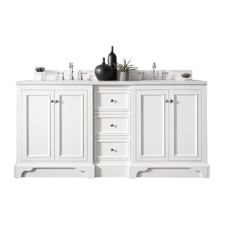 James Martin Vanities De Soto 72in Double Vanity, Bright White w/ 3 CM White Zeus Quartz Top 825-V72-BW-3WZ